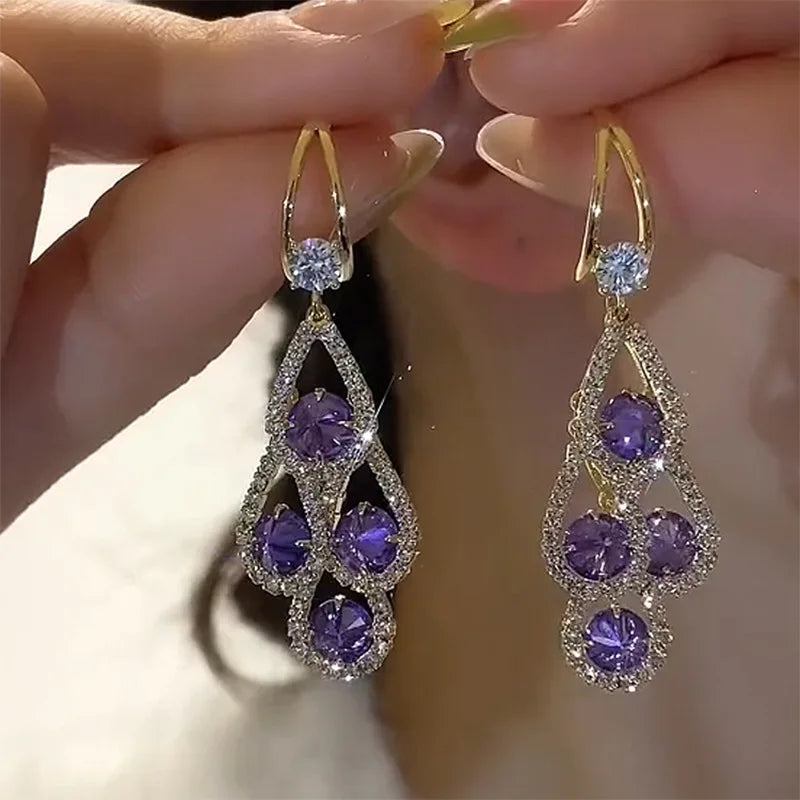 Purple Crystal Drop Earrings VIP