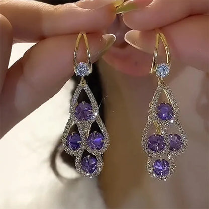 Purple Crystal Drop Earrings VIP