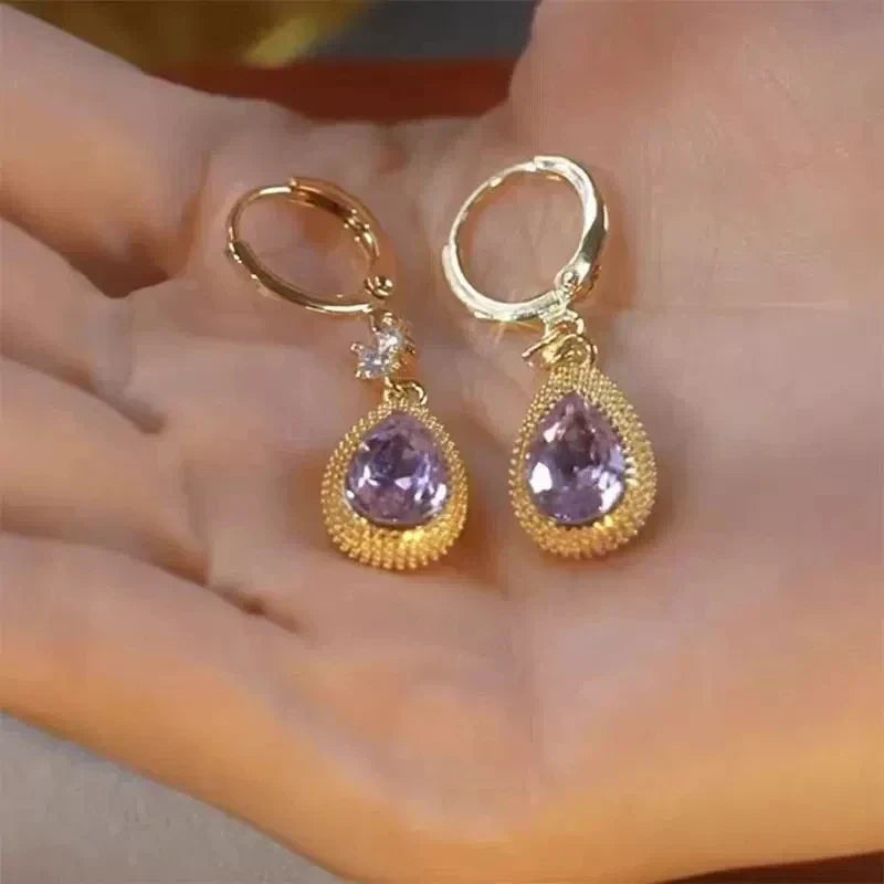 Purple Water Droplet Dangle Earrings VIP