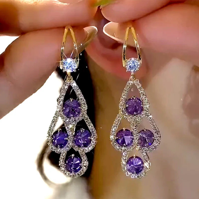 Purple Crystal Drop Earrings VIP