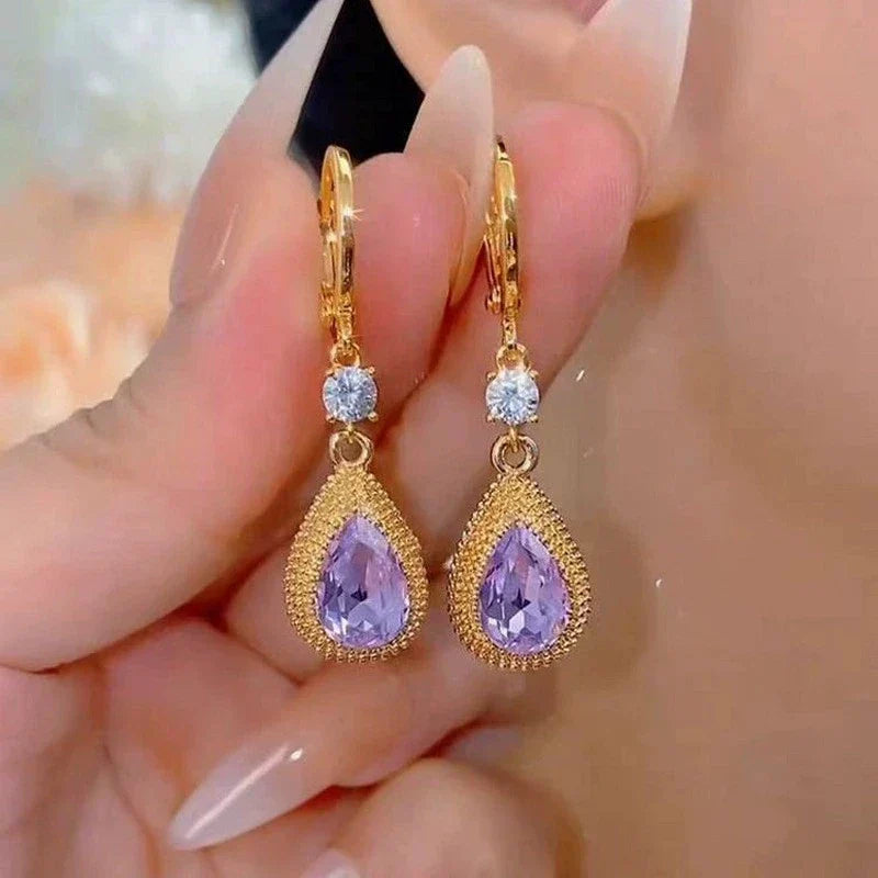 Purple Water Droplet Dangle Earrings VIP