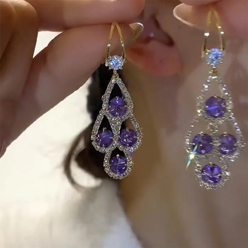 Purple Crystal Drop Earrings VIP