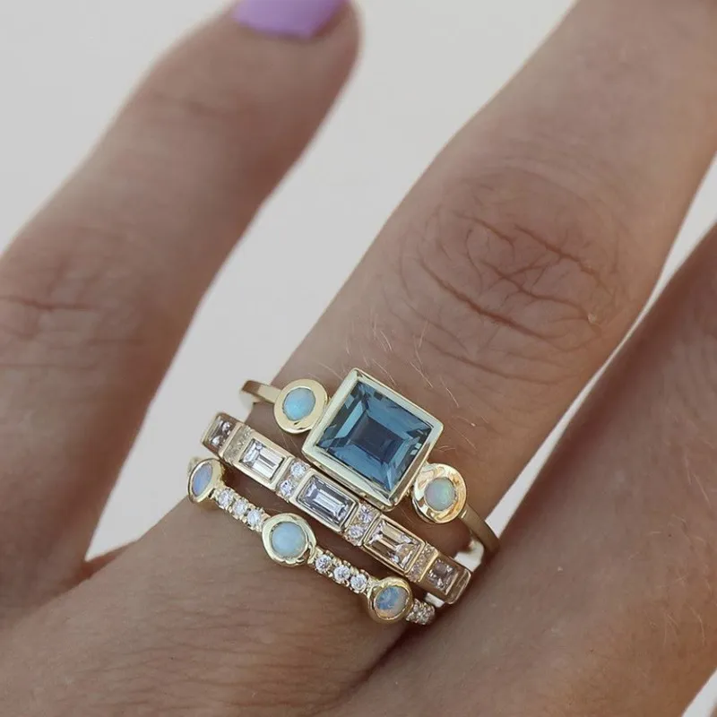 CrystalLuxe™ | Vintage Blue Crystal Ring Set